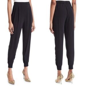 Eileen Fisher Size XS Silk Crepe Pull On Jogger Pants Pockets Ankle Zip Black